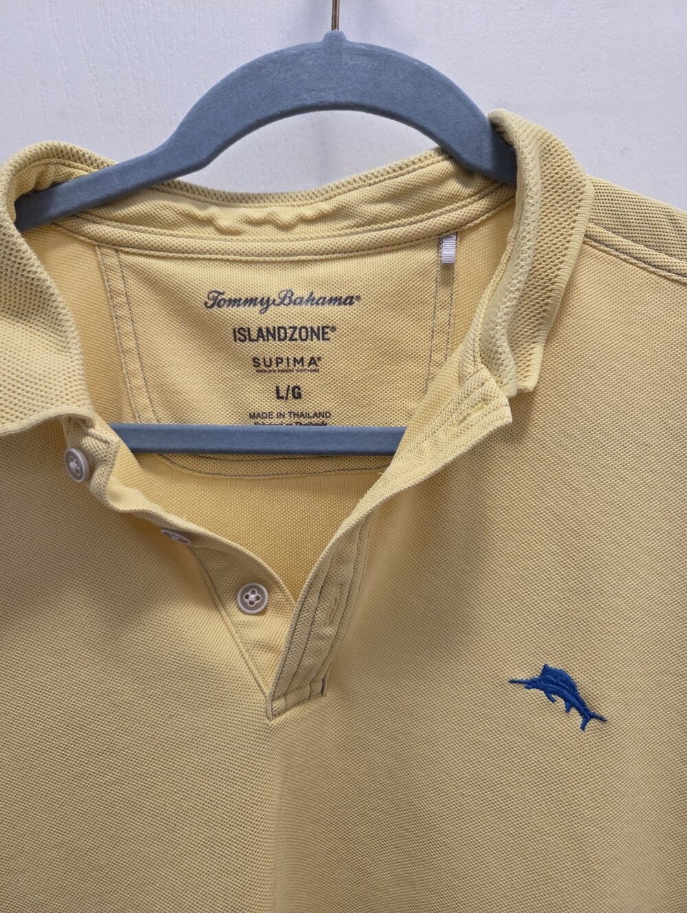 Tommy Bahama Yellow IslandZone Supima Polo with Blue Marlin Embroidery SZ L.